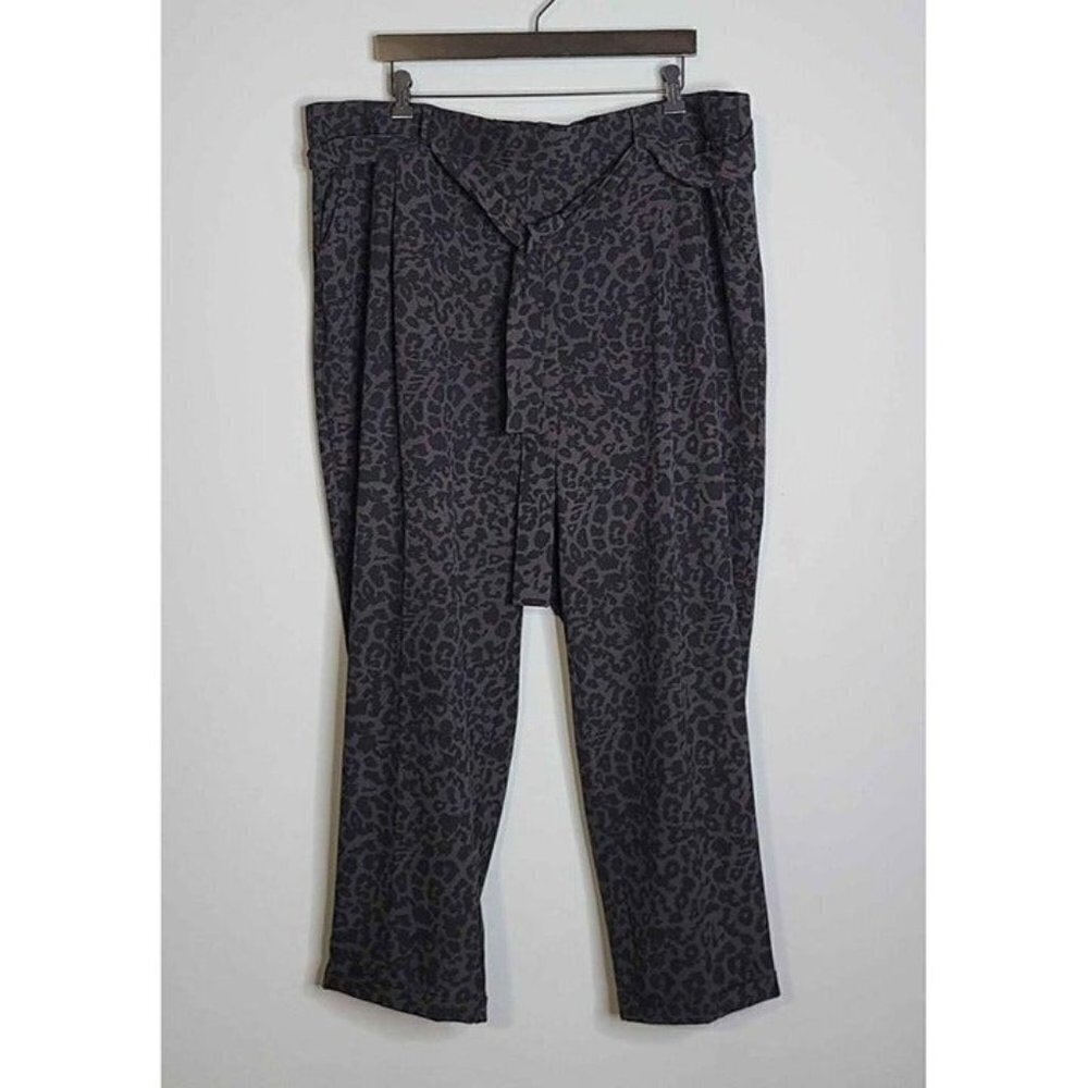 New Philosophy Grey Womens Belted Loose Fitting Animal Print Pants Size 2X